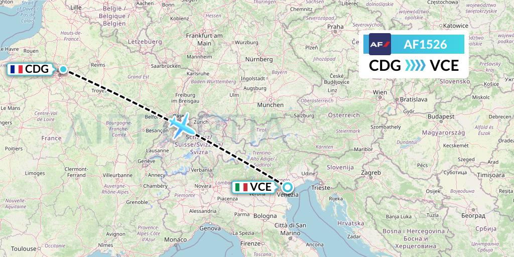 AF1526 Air France Flight Map: Paris to Venice