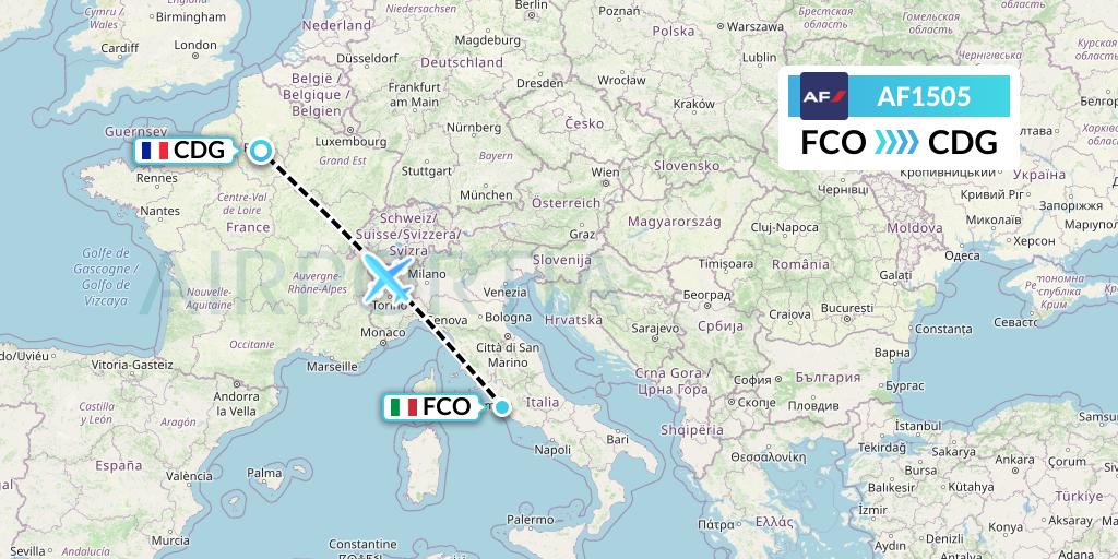 AF1505 Air France Flight Map: Rome to Paris