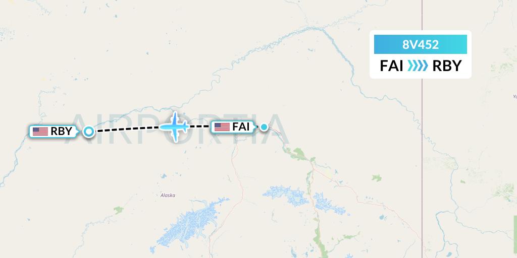 8V452 Wright Air Service Flight Map: Fairbanks to Ruby