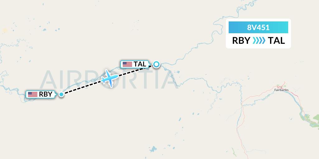 8V451 Wright Air Service Flight Map: Ruby to Tanana