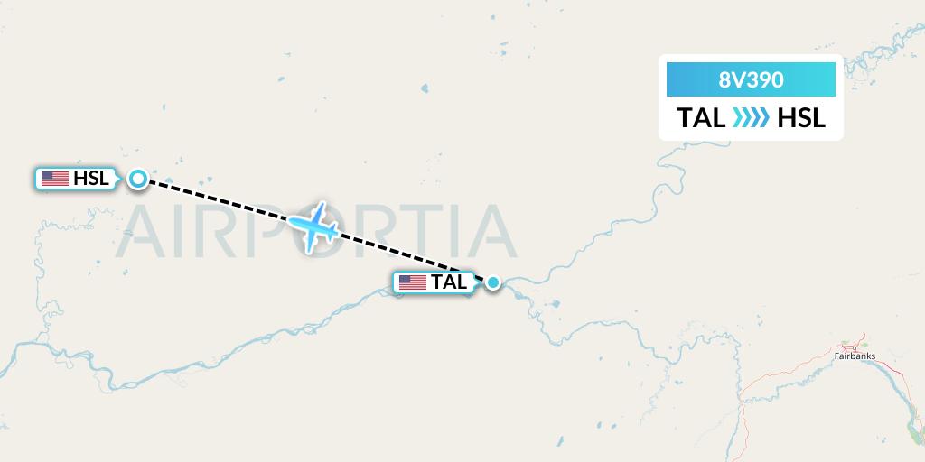 8V390 Wright Air Service Flight Map: Tanana to Huslia