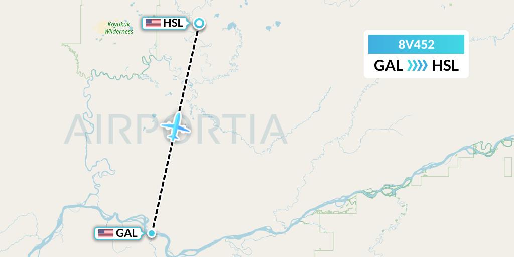 8V452 Wright Air Service Flight Map: Galena to Huslia