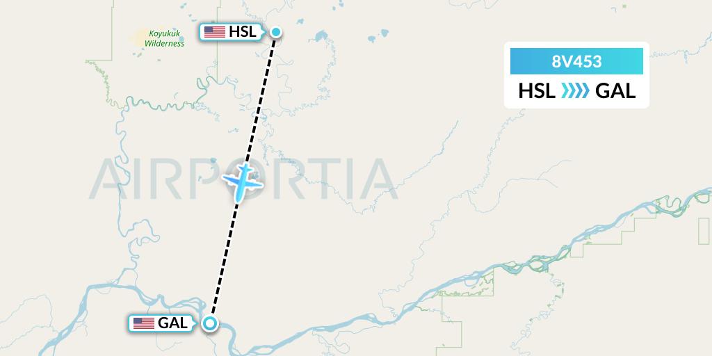 8V453 Wright Air Service Flight Map: Huslia to Galena
