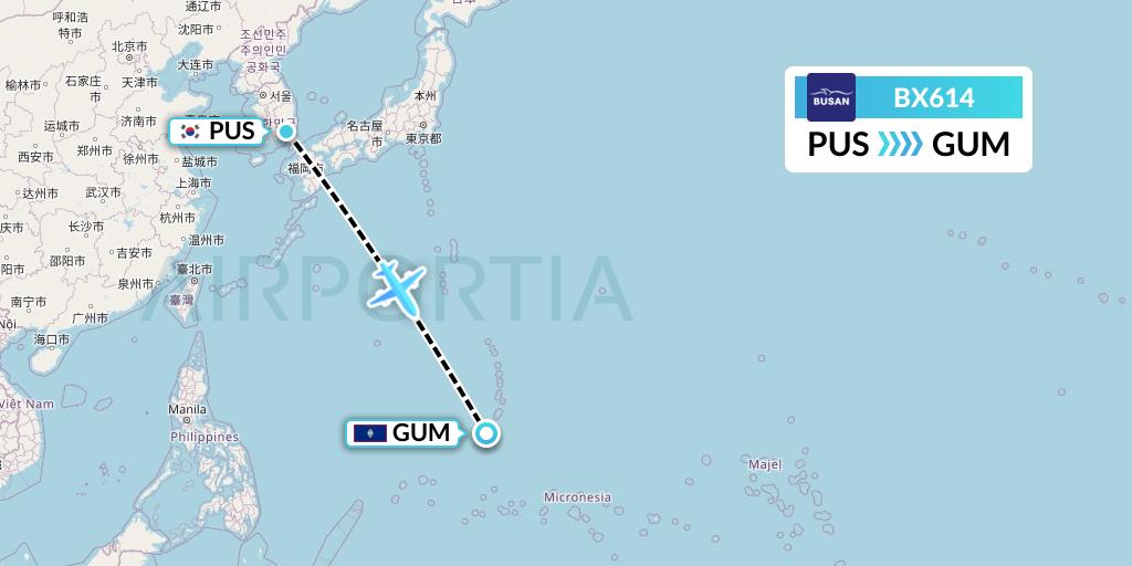 BX614 Air Busan Flight Map: Busan to Guam