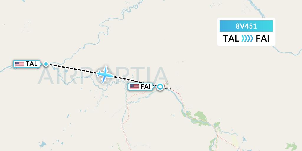 8V451 Wright Air Service Flight Map: Tanana to Fairbanks