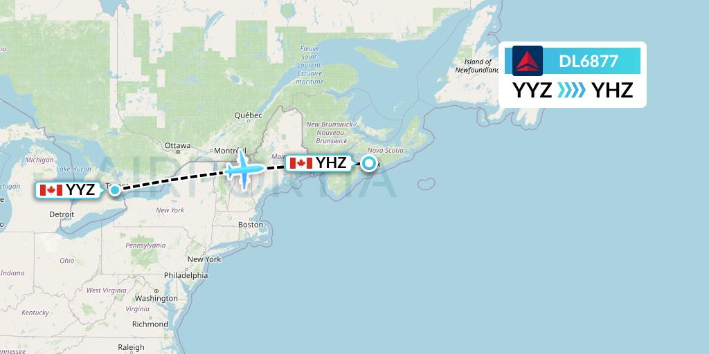 DL6877 Delta Air Lines Flight Map: Toronto to Halifax
