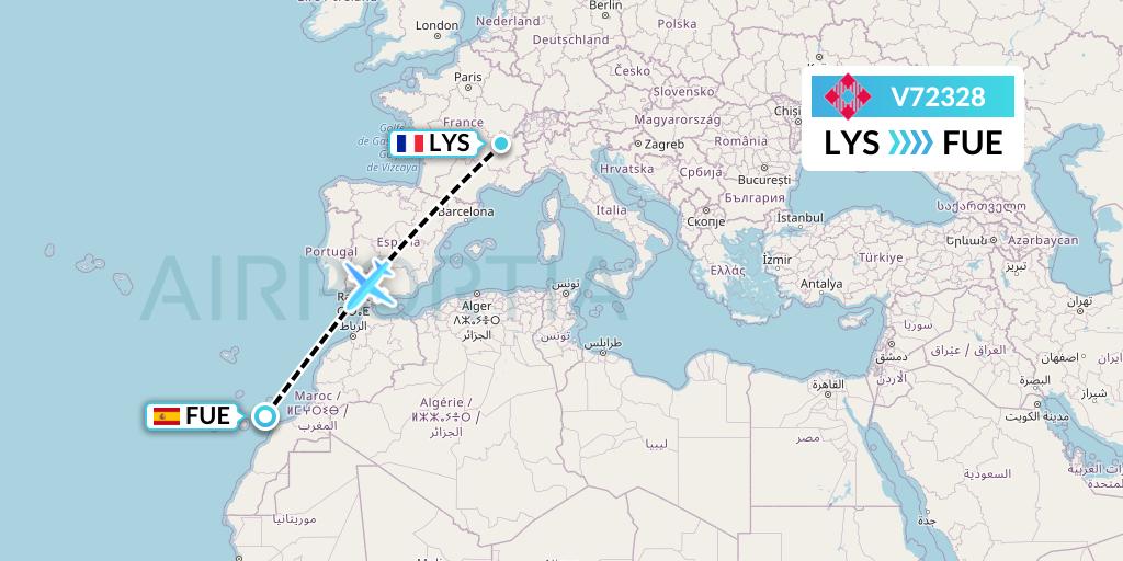V72328 Volotea Flight Map: Lyon to Fuerteventura