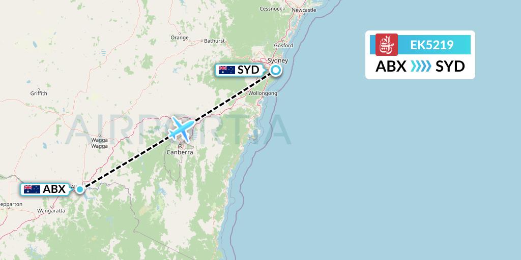 EK5219 Emirates Flight Map: Albury to Sydney
