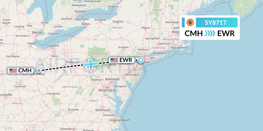 SY8717 Sun Country Airlines Flight Map: Columbus to New York