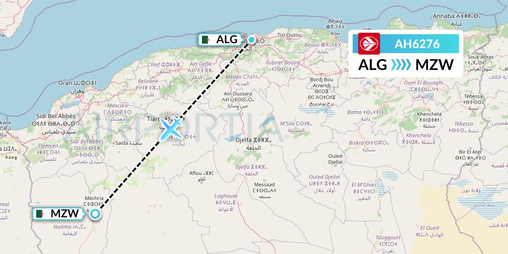 AH6276 Air Algerie Flight Map: Algiers to Mecheria
