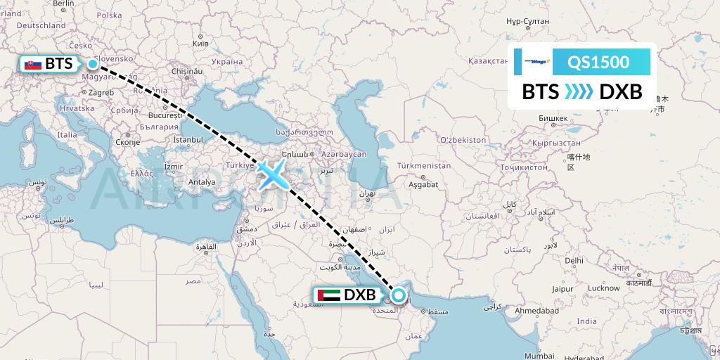 QS1500 Smartwings Flight Map: Bratislava to Dubai