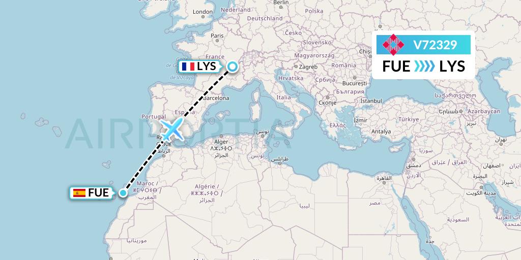V72329 Volotea Flight Map: Fuerteventura to Lyon