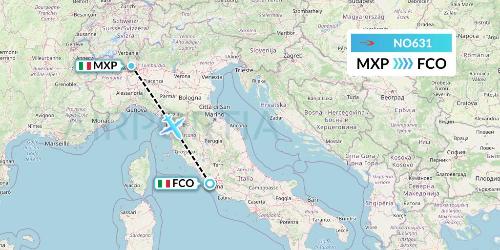 NO631 Neos Flight Map: Milan to Rome