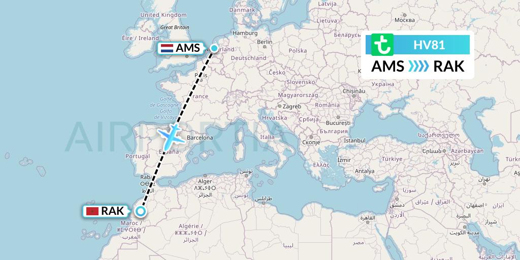 HV81 Transavia Flight Map: Amsterdam to Marrakesh 