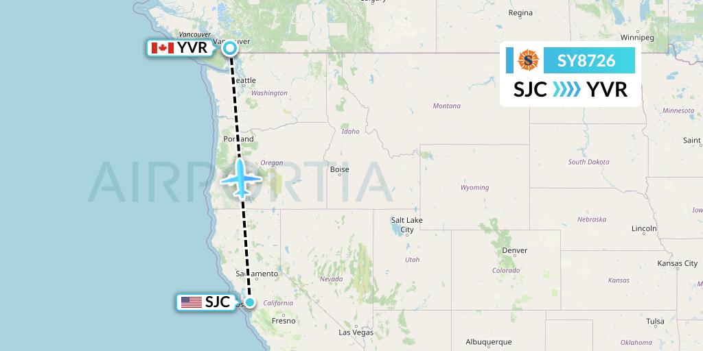 SY8726 Sun Country Airlines Flight Map: San Jose to Vancouver