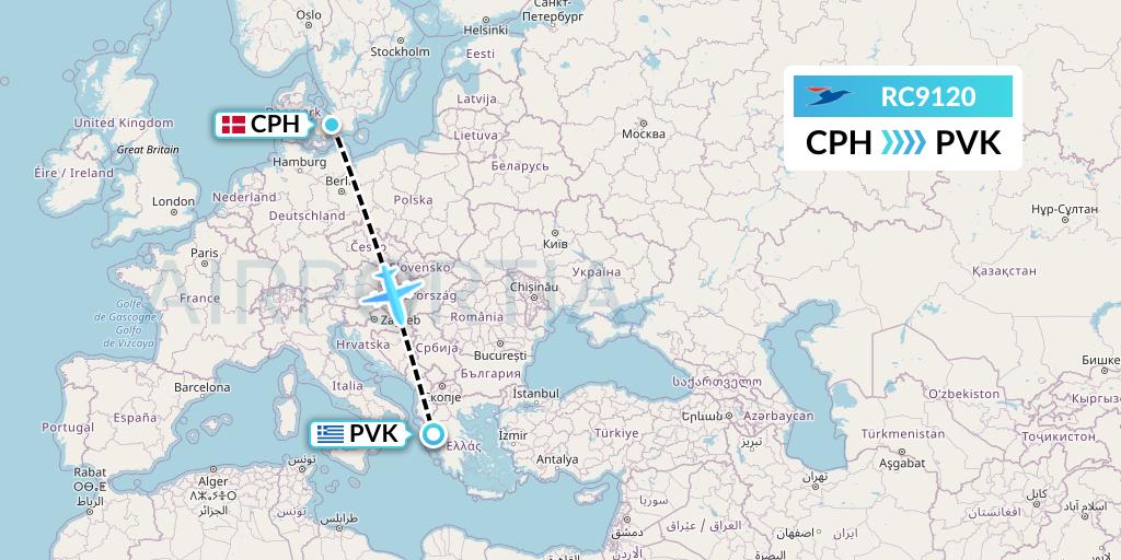 RC9120 Atlantic Airways Flight Map: Copenhagen to Preveza
