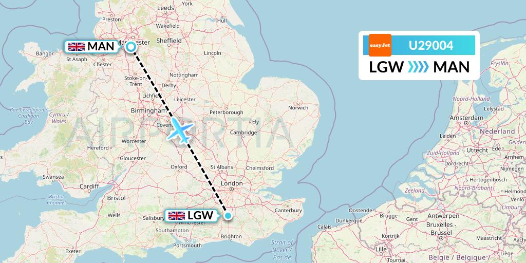U29004 EasyJet Flight Map: London to Manchester