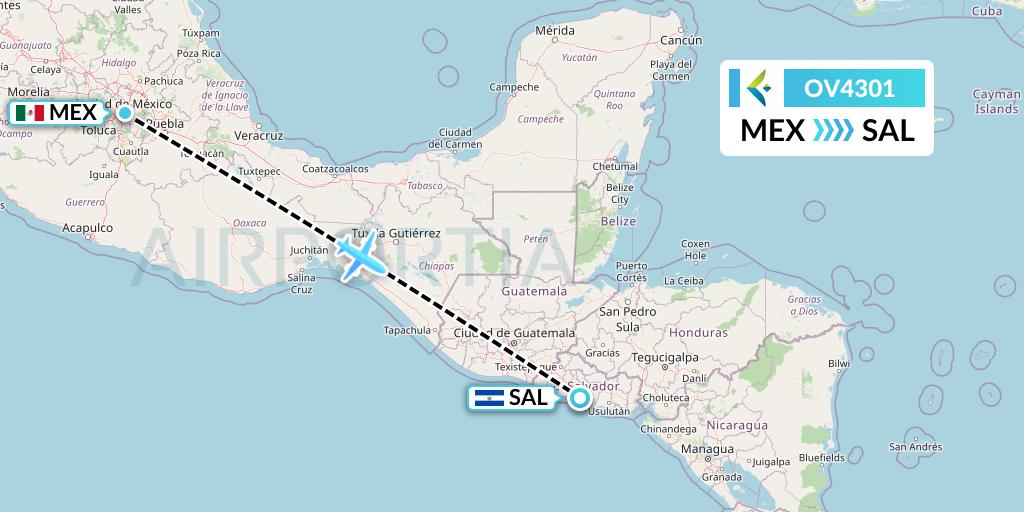 OV4301 SalamAir Flight Map: Mexico City to San Salvador