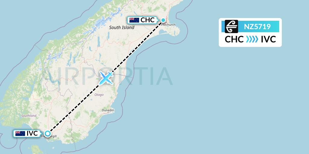 NZ5719 Air New Zealand Flight Map: Christchurch to Invercargill