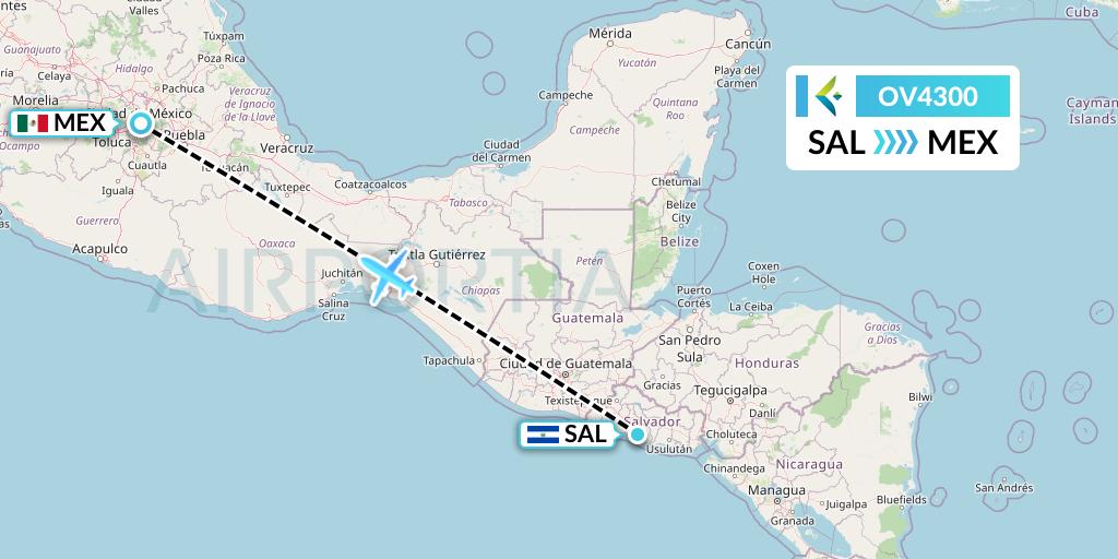 OV4300 SalamAir Flight Map: San Salvador to Mexico City