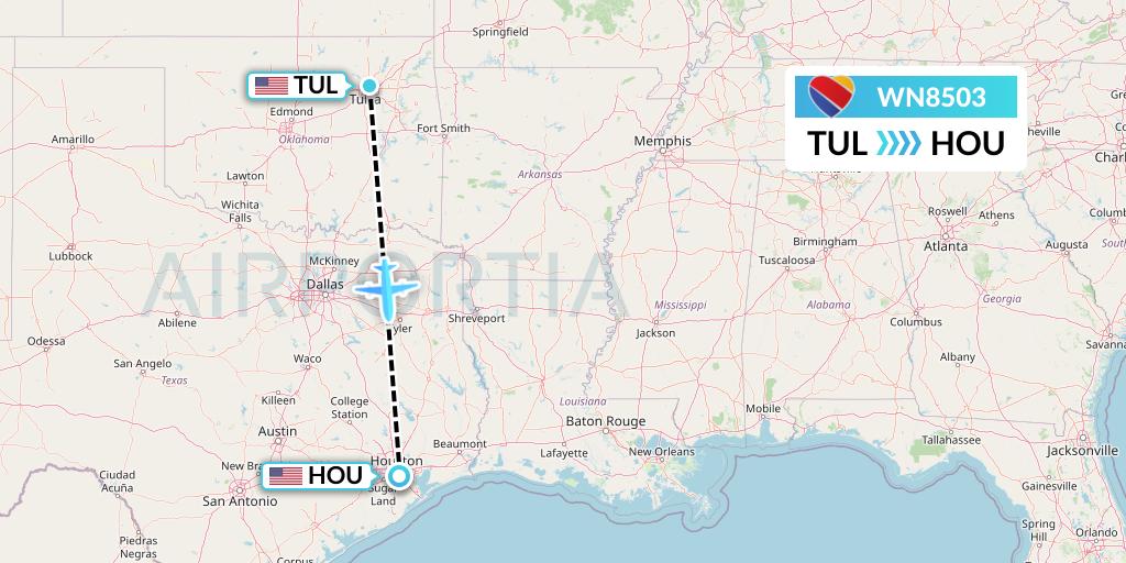 WN8503 Southwest Airlines Flight Map: Tulsa to Houston