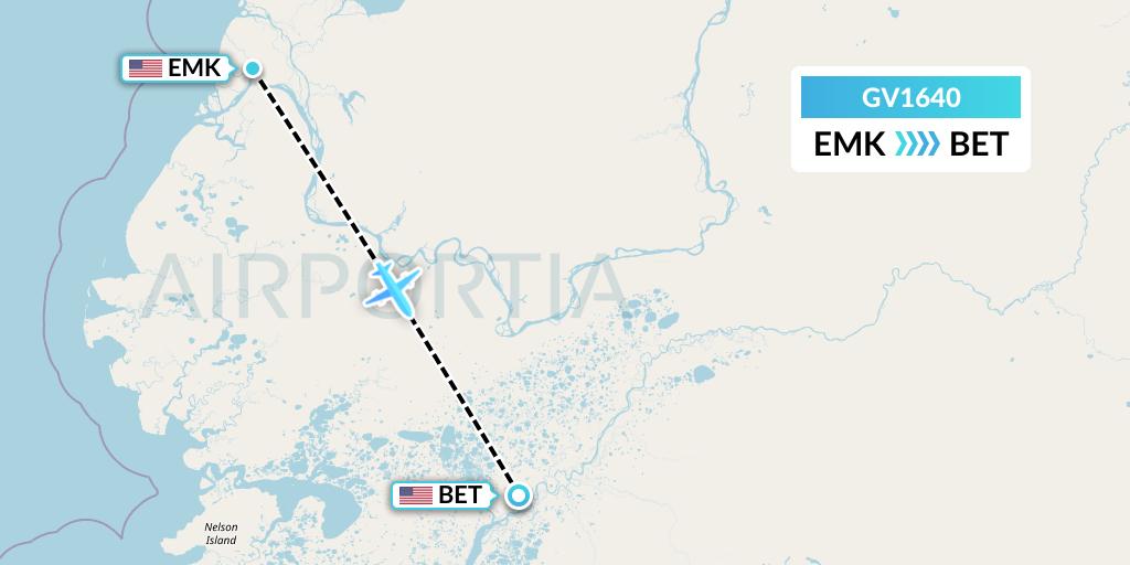 GV1640 Grant Aviation Flight Map: Emmonak to Bethel