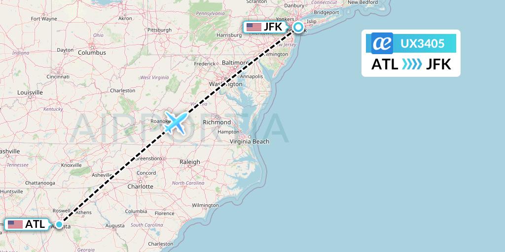 UX3405 Air Europa Flight Map: Atlanta to New York
