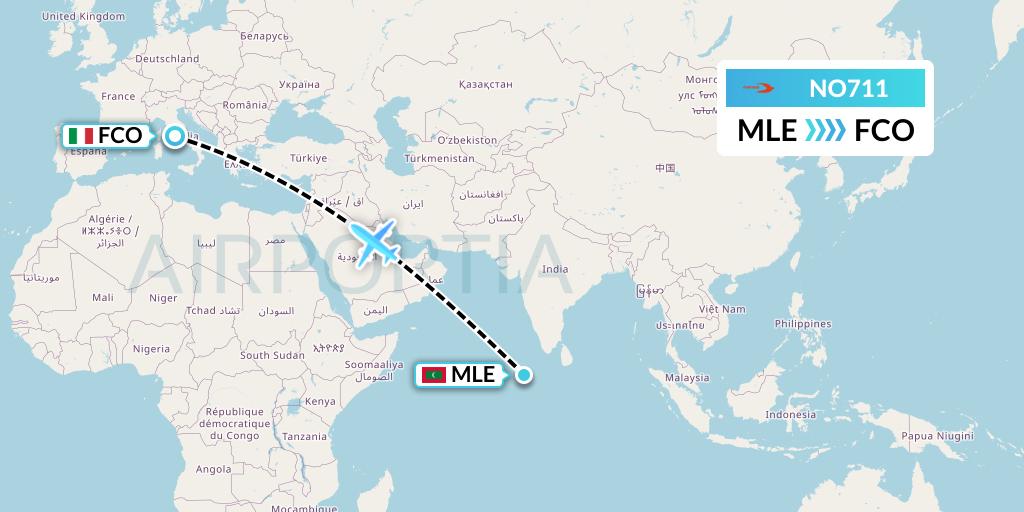 NO711 Neos Flight Map: Male to Rome