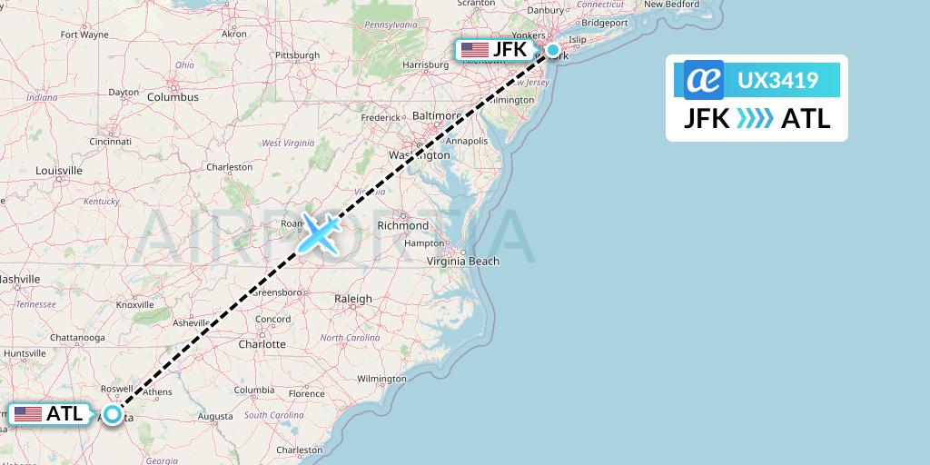 UX3419 Air Europa Flight Map: New York to Atlanta