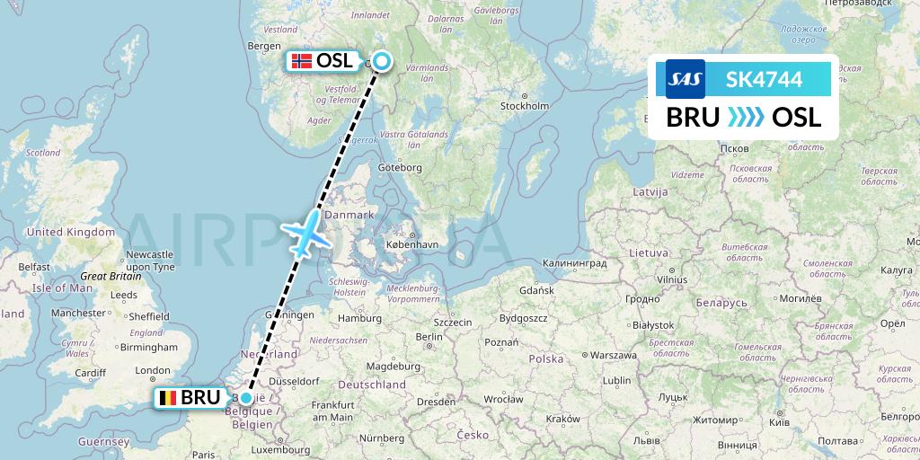 SK4744 SAS Flight Map: Brussels to Oslo