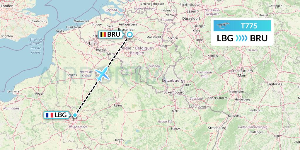 T775 Twin Jet Flight Map: Paris to Brussels