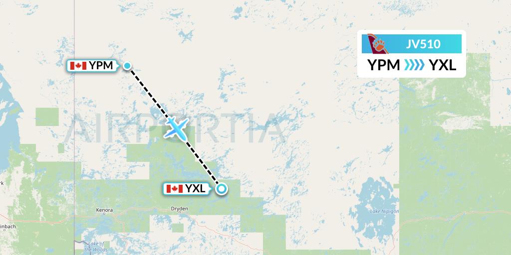 JV510 Bearskin Airlines Flight Map: Pikangikum to Sioux Lookout