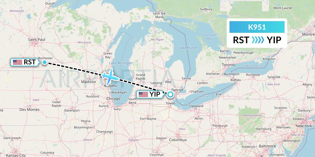 K951 Kalitta Charters Flight Map: Rochester to Detroit