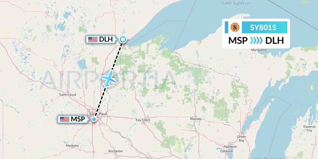 SY8015 Sun Country Airlines Flight Map: Minneapolis to Duluth