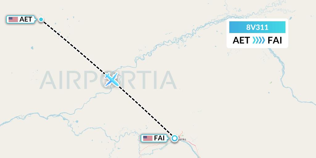 8V311 Wright Air Service Flight Map: Allakaket to Fairbanks