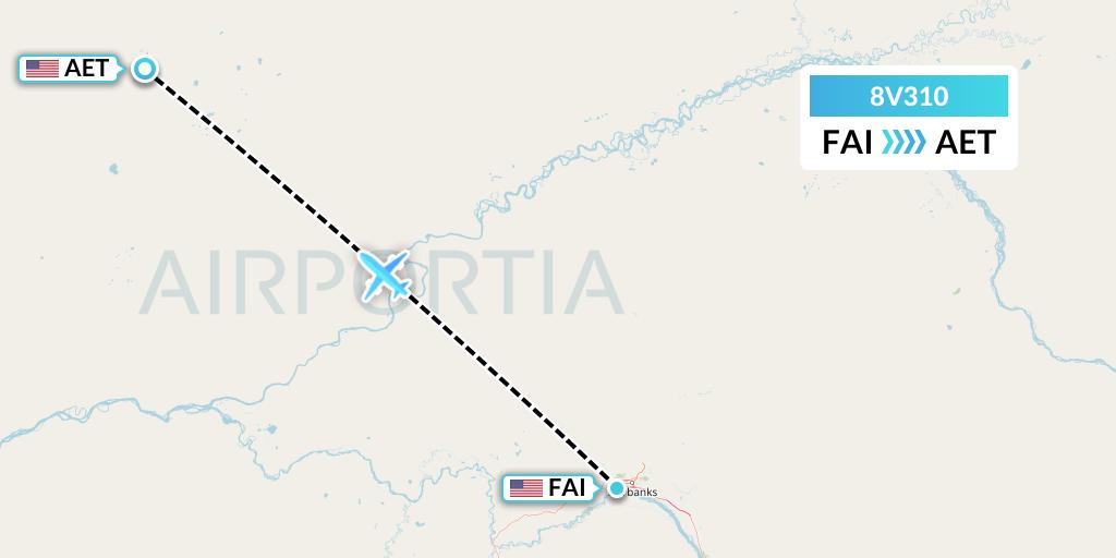 8V310 Wright Air Service Flight Map: Fairbanks to Allakaket