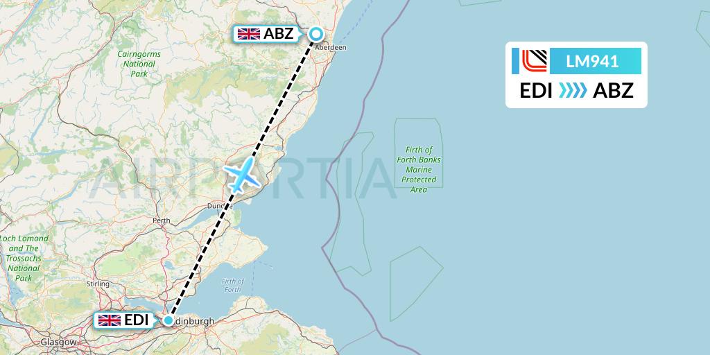 LM941 Loganair Flight Map: Edinburgh to Aberdeen