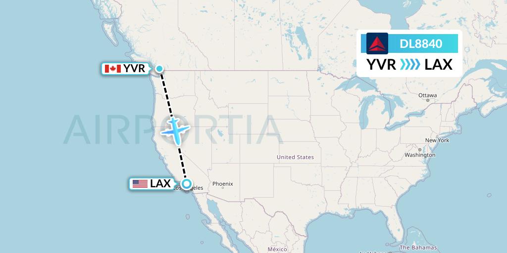 DL8840 Delta Air Lines Flight Map: Vancouver to Los Angeles