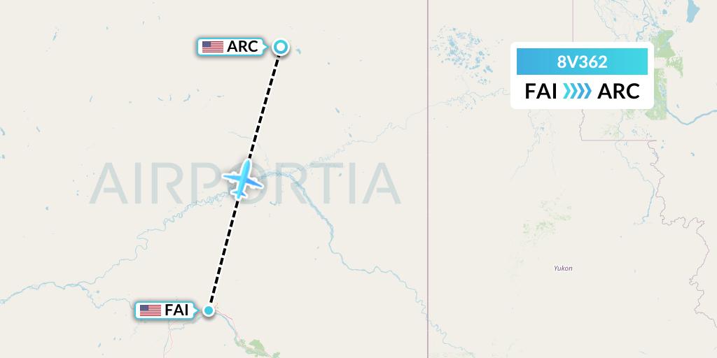 8V362 Wright Air Service Flight Map: Fairbanks to Arctic Village