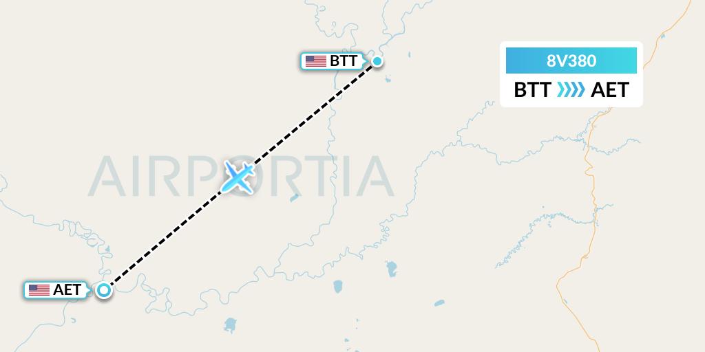 8V380 Wright Air Service Flight Map: Bettles to Allakaket
