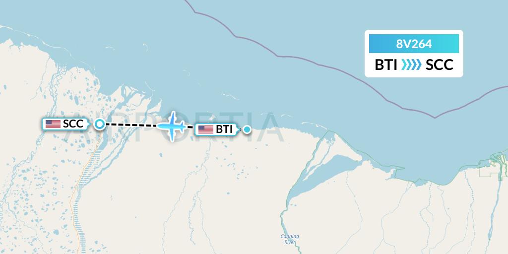 8V264 Wright Air Service Flight Map: Barter Island to Deadhorse