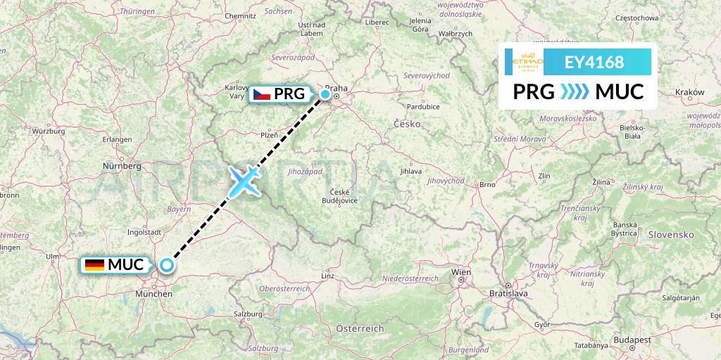 EY4168 Etihad Airways Flight Map: Prague to Munich