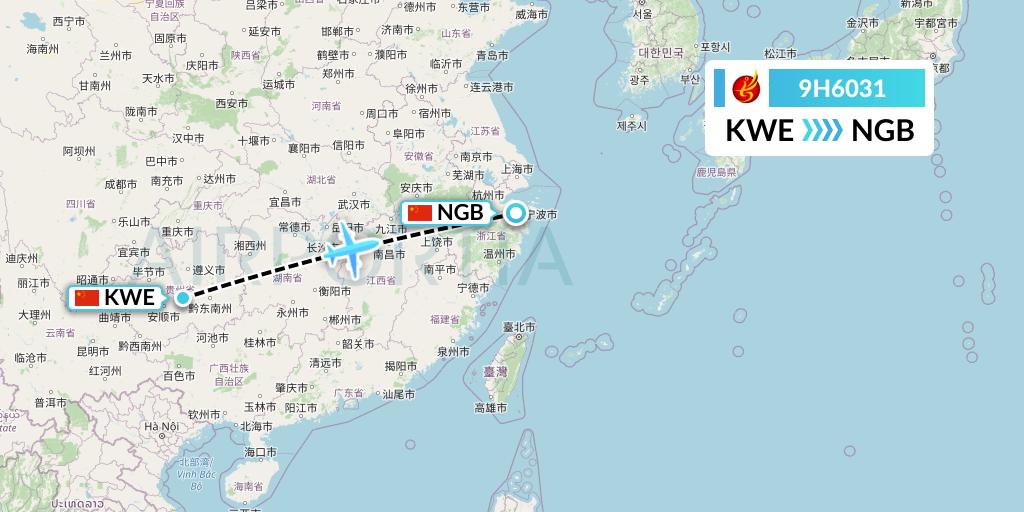 9H6031 Air Changan Flight Map: Guiyang to Ningbo