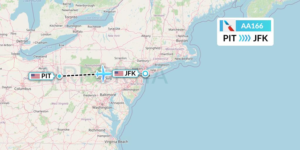 AA166 American Airlines Flight Map: Pittsburgh to New York
