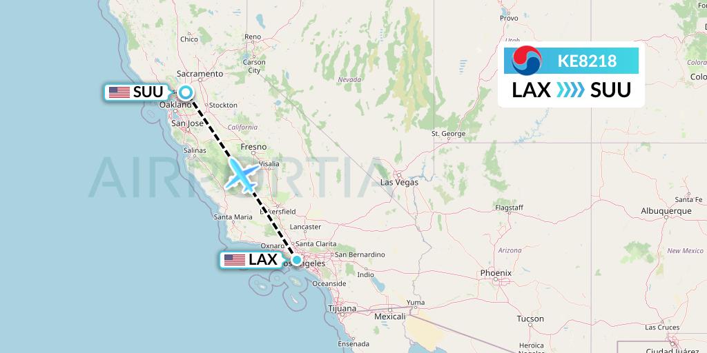 KE8218 Korean Air Flight Map: Los Angeles to Fairfield