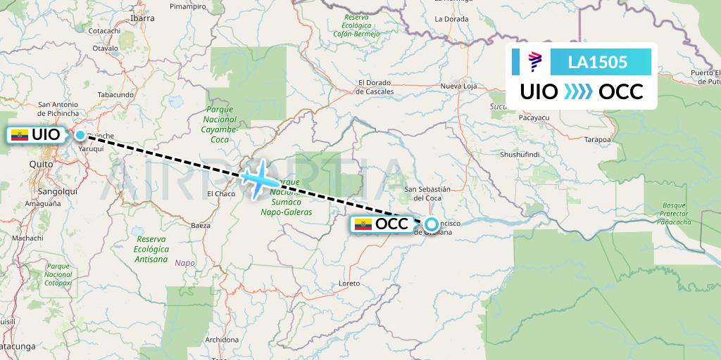 LA1505 LAN Airlines Flight Map: Quito to Coca