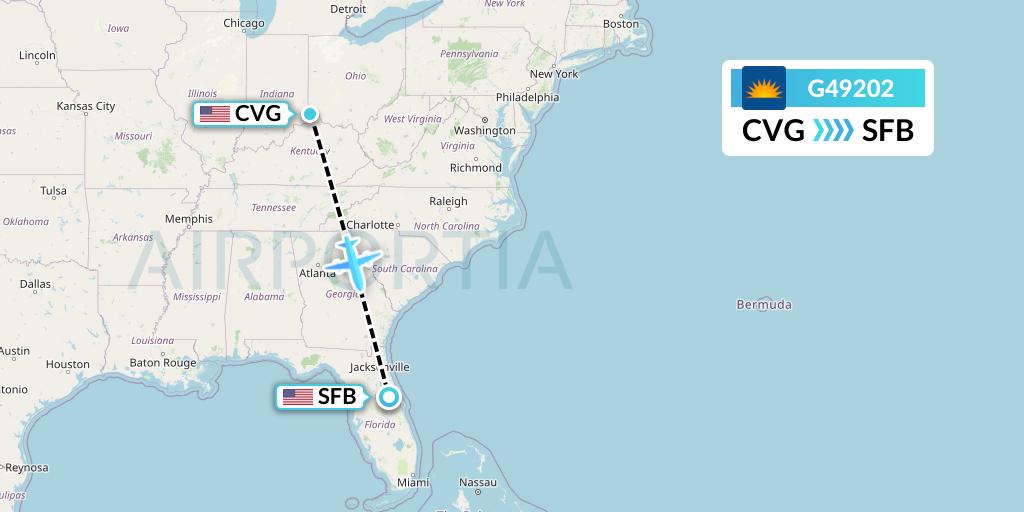G49202 Allegiant Air Flight Map: Cincinnati to Orlando