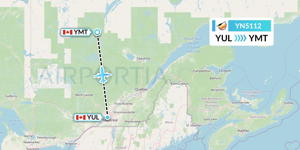YN5112 Air Creebec Flight Map: Montreal to Chibougamau