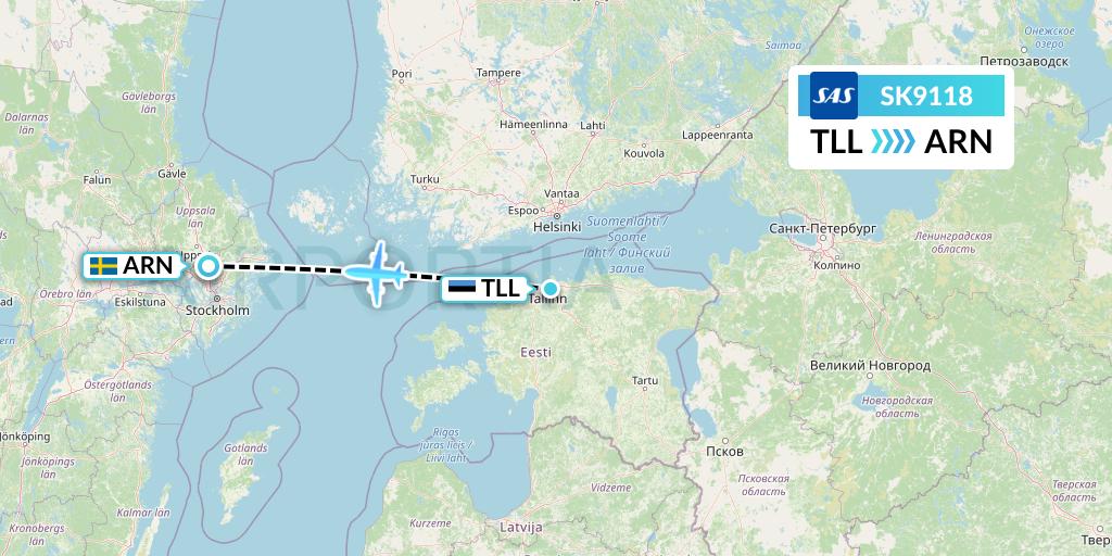 SK9118 SAS Flight Map: Tallinn to Stockholm