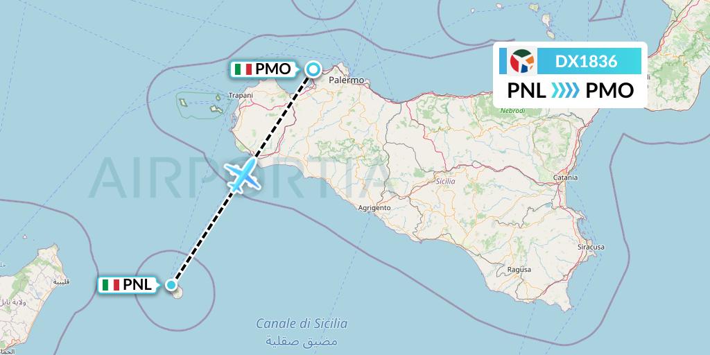 DX1836 Danish Air Transport Flight Map: Pantelleria to Palermo